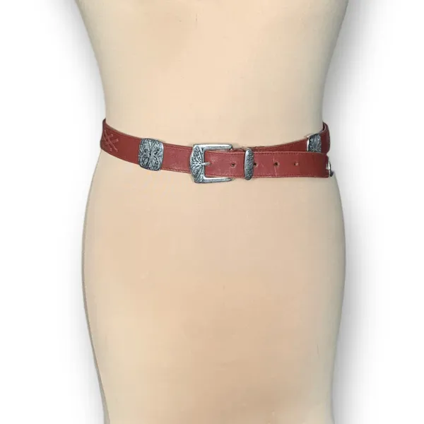 Vintage Latigo Leather Concho Belt Western Cowgirl Rodeo Ranch Brown‎ Size Large - Image 5