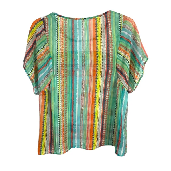 Fig and Flower Women's Boho Floral Geometric Lace Yoke Blouse Teal/Orange -Sz XL - Image 2