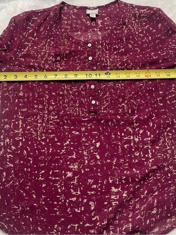 Converse One Star 2000s Sheer Plum Pintuck Blouse Boho Indie Size M - Image 7