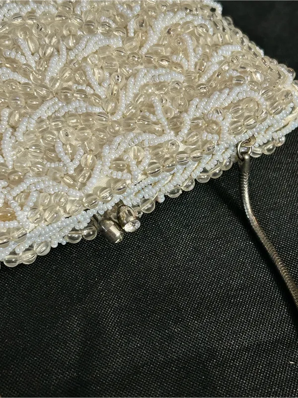 Ivory Beaded Evening Shoulder Hand Bag with Chain Strap Rhinestone Accent - Image 10