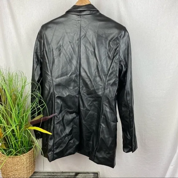 Joie Black Vegan Leather Button Up Jacket Blazer M Medium - Image 3