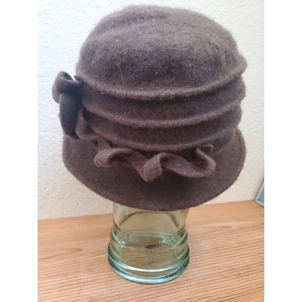 Art Deco Felt Wool Hat Floral Flower Winter Bucket Cap Hat Adult Retro OSFM - Image 7