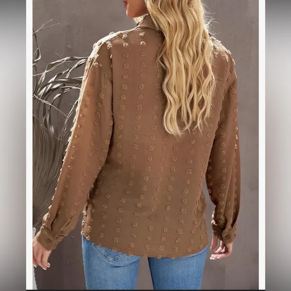 Elegant Brown Button Down Shirt for Women oversized Med - Image 4
