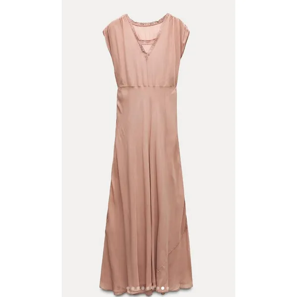 ZARA 2025‎ Collection | NEW Tan Lace Slip Midi Dress Medium Dainty Coquette Fem - Image 7