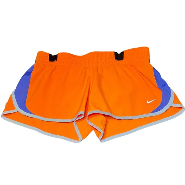 Nike Dri-FIT Womens Size Medium Running Shorts Orange‎ Blue Athletic Gym Workout - Image 2