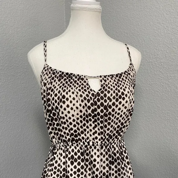 Y2k Old Navy White Brown Polka Dot Tank Top Keyhole Boho Cottagecore Summer - Image 2