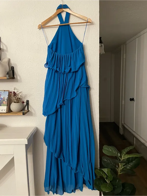 One33 Social Gown Asymmetrical Halter Tiered Maxi Dress Blue Size 0 - Image 7