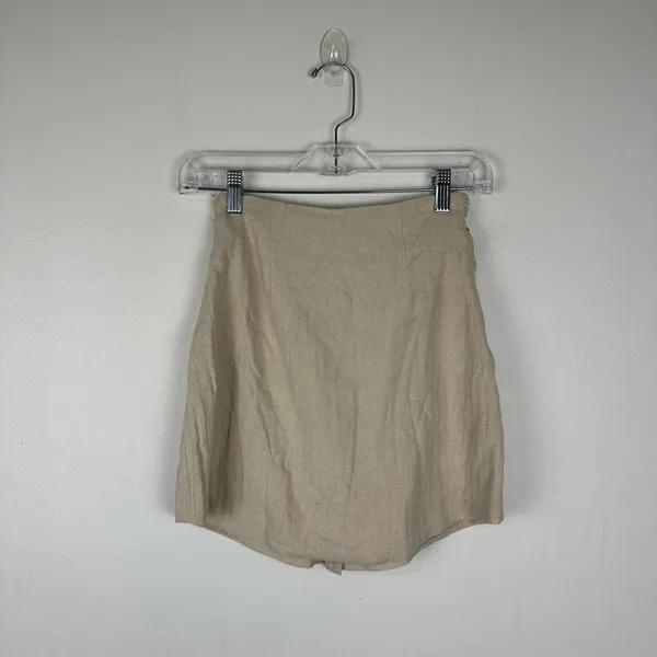 House of CB Tayo Beige‎ Linen Gathered Waist Mini Skirt Women’s Sz XS - Image 3