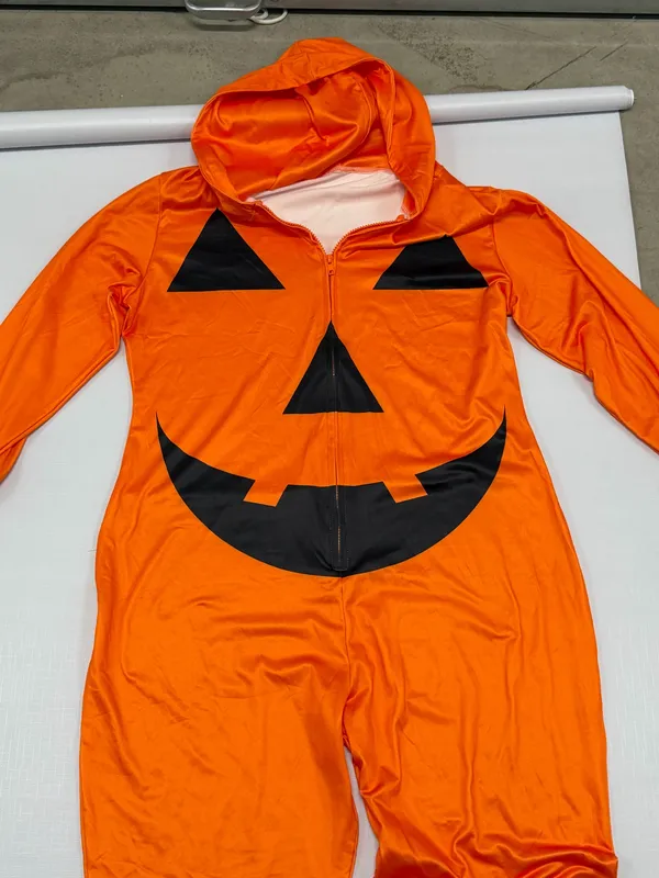 Halloween Pumpkin Jack-O-Lantern Hooded Jumpsuit Costume Orange Women L - Image 2
