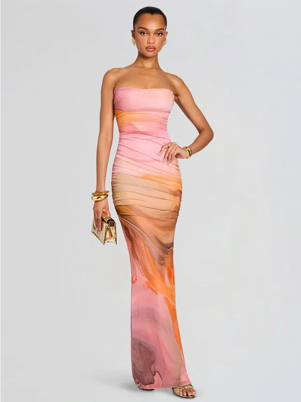 NWT Retrofete Isadore Maxi Long Dress Contour Brushstrokes Size Small - Image 3
