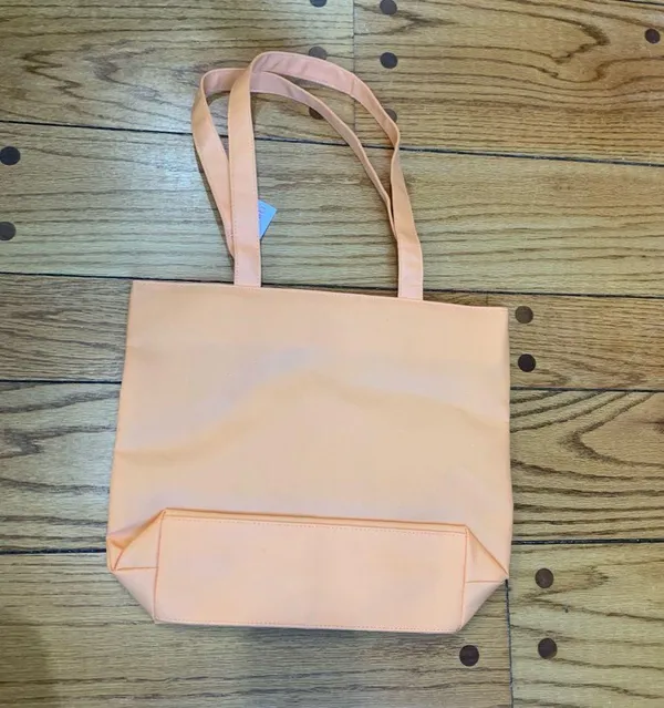 Macys Clinique Large Shopping Shoulder Travel Orange Tote Bag With Pink C Logo - Image 3