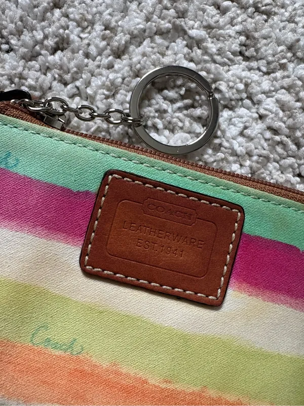 Vintage Coach Rainbow Coin Purse Striped Canvas Key Pouch - Image 3