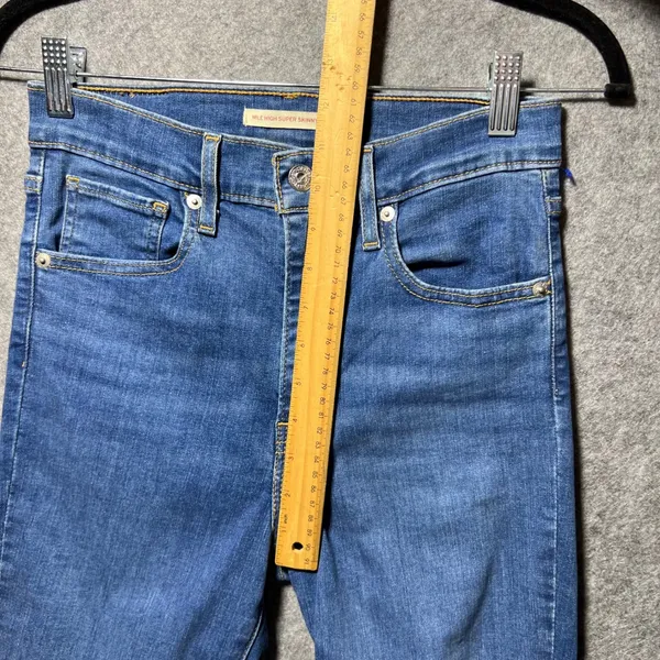 Levis Mile High Super Skinny Jeans 27 Medium Wash Distressed‎ Ripped Raw Hem - Image 6