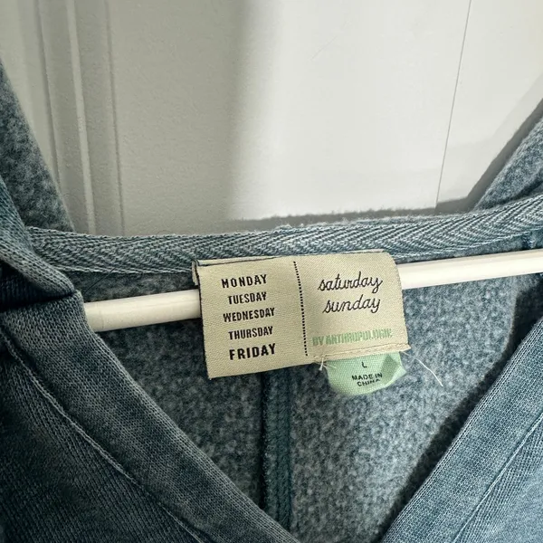 Anthropologie Saturday Sunday Hoodie Women Large Blue V-Neck Fleece Pullover Soft Lounge Layer - Image 3