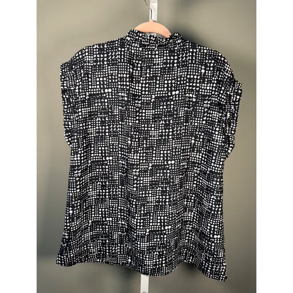 Jodifl Black White‎ Geometric Print Blouse Ruffle Sleeve V Neck Top L - Image 7