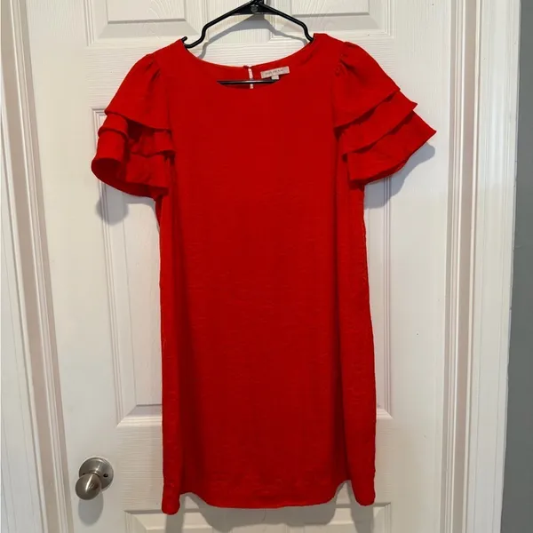 Skies Are Blue Red Ruffle Sleeve Shirt Dress Size XS. - Image 2