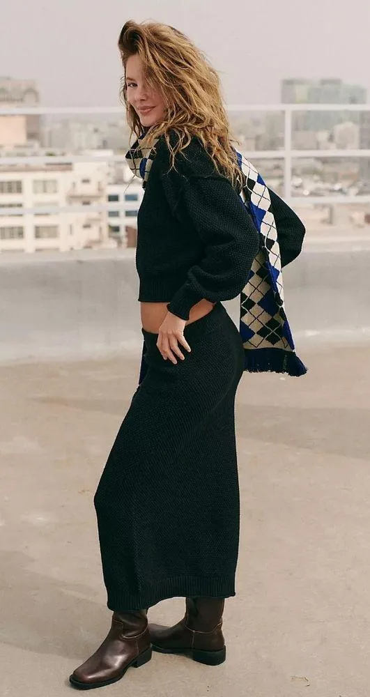 NWT FREE PEOPLE Hailee Sweater Skirt Set In Black SIze Small - Image 6