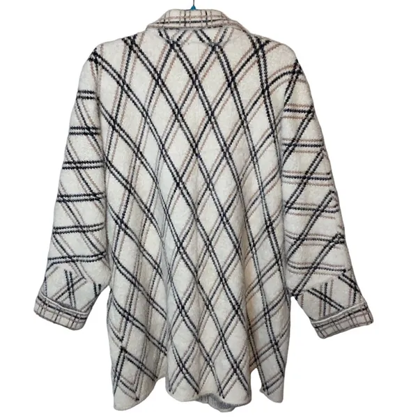 Cliche Plaid Cozy Cardigan Jacket Cream Beige Black Long Open Front Size Large‎ - Image 5