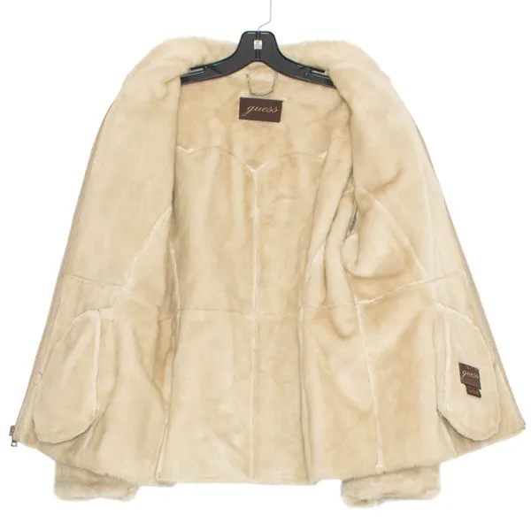 Guess Jacket Genuine Leather Vintage Penny Lane Y2K Faux Fur Lined Aviator Large - Image 2