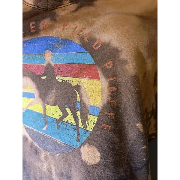 Equestrian Bleach Tie Dye Horse Graphic Tee Top Shirt Womens Small Brown - Image 7