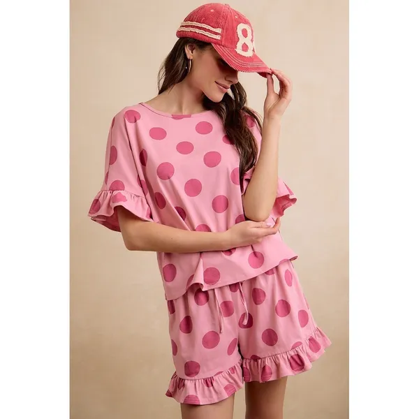 BiBi Polka Dots Printed Ruffled Detail Top And Shorts Set -‎ Blush/Pink - Medium - Image 5