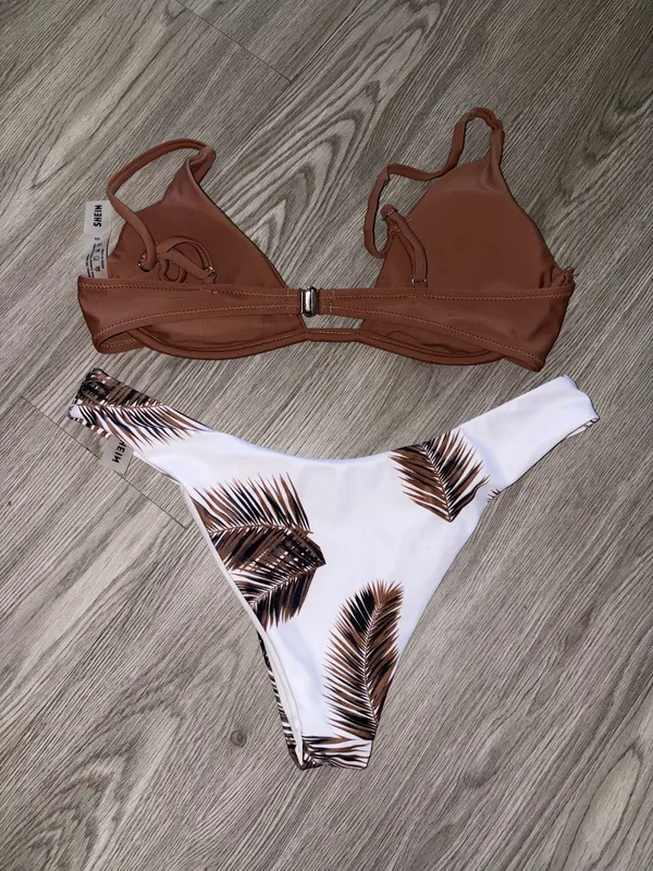 Shein Brown with White Palm Trees 2 Piece Bikini Set - Image 5