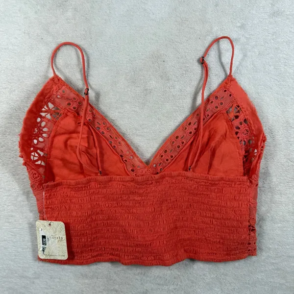 Free People FP One Adella Bralette Lip Gloss Coral Eyelet Lace Crop Top Medium - Image 6