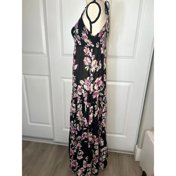 Free‎ People NWT Garden Party Black Purple Floral Maxi Dress Small Wedding Guest - Image 4