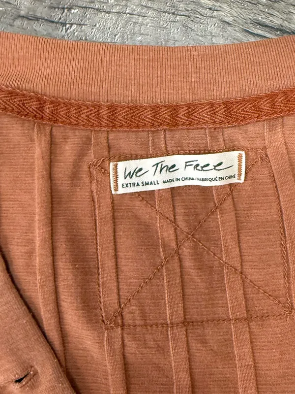Free People We The Free In the Mix Henley Ribbed Long Sleeve Shirt‎ Orange XS - Image 4