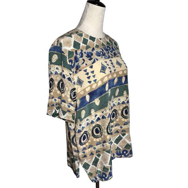 Vintage Nora Noh 100% Silk Abstract Print Blouse Geometric Top 14 | Wearable Art - Image 2