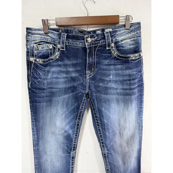 Miss Me Signature Crop Jeans Size 32 Blue Inseam 25.5" JE8091C Embellished Boho - Image 5