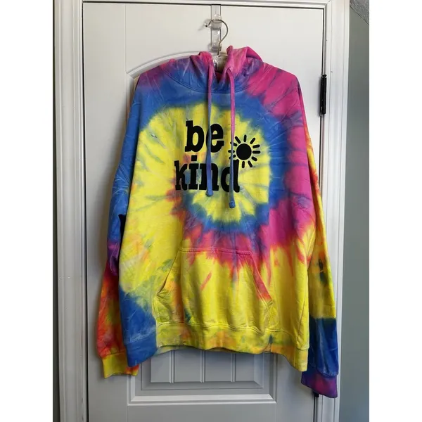 Destinations USA XL Tie Dye Be Kind Hoodie Pink Blue Yellow Graphic Pullover Top - Image 2