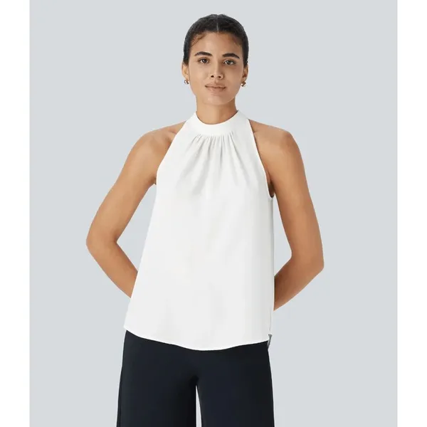 Halara High Neck Ivory Chiffon Lightweight Sleeveless Blouse Top‎ M NWT - Image 12