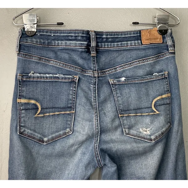 American Eagle Hi Rise Jegging Size 8 Blue Jeans Stretch Distressed Denim Skinny - Image 3