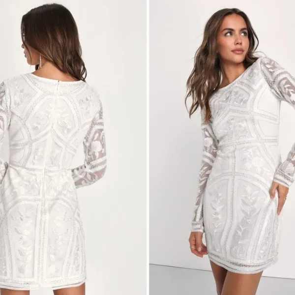 LULU's Bridal Shower Bachelorette Engagement Floral Elegant Sexy Mini Dress - Image 3