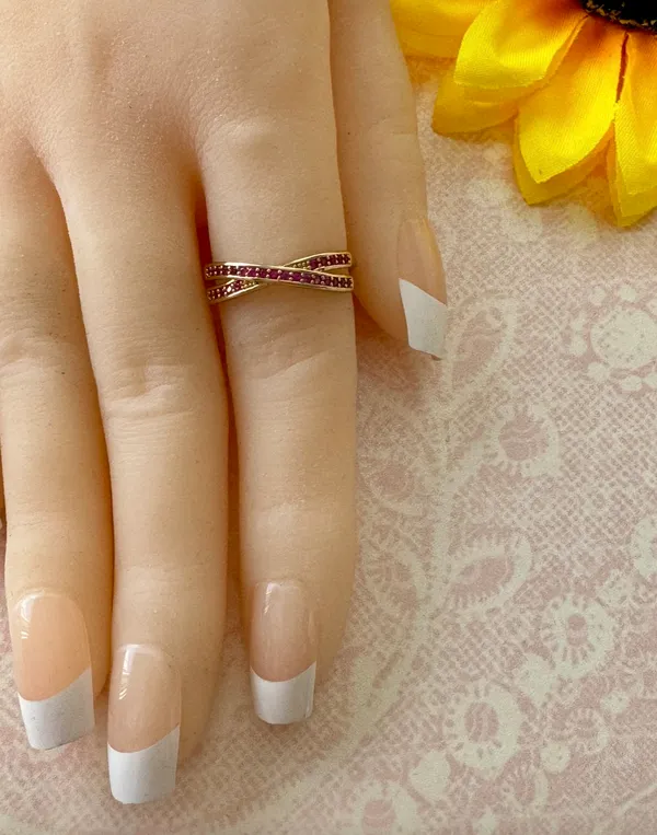 Crossed Band Pink Ring, Size 8 - Image 3