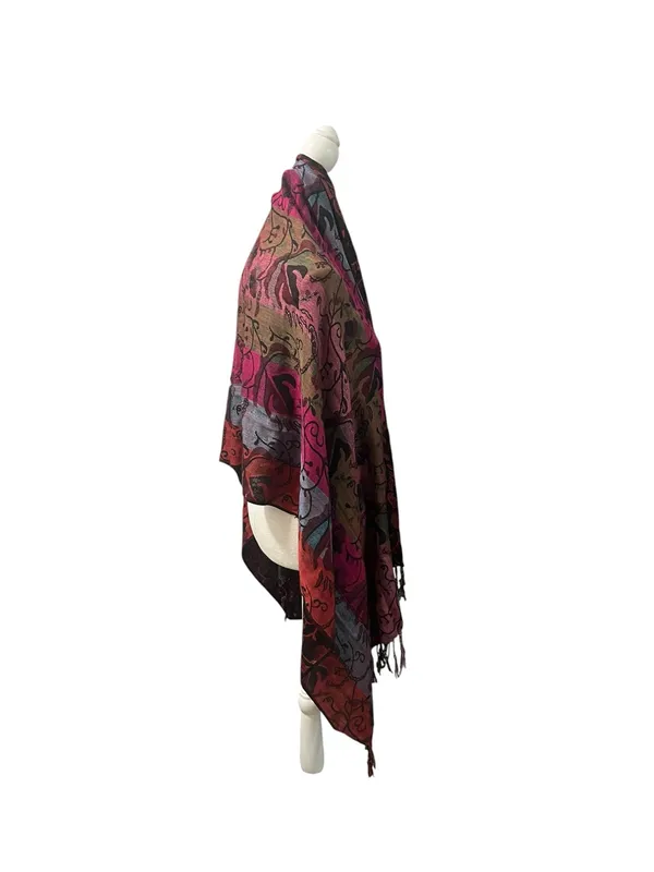 World Market Dark Floral Shawl Scarf Fringe Neck Warmer - Image 3