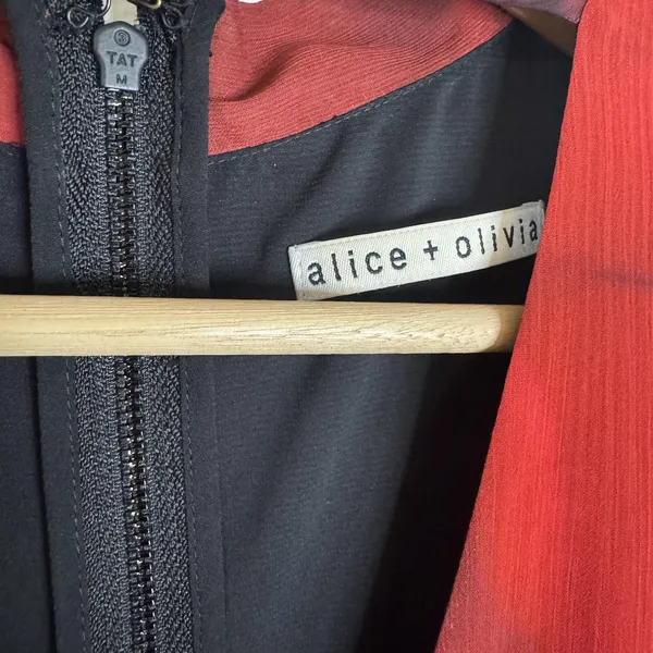 Alice + Olivia Dress Womens Medium Red Black Sleeveless Floral Tie Neck Chiffon‎ - Image 5