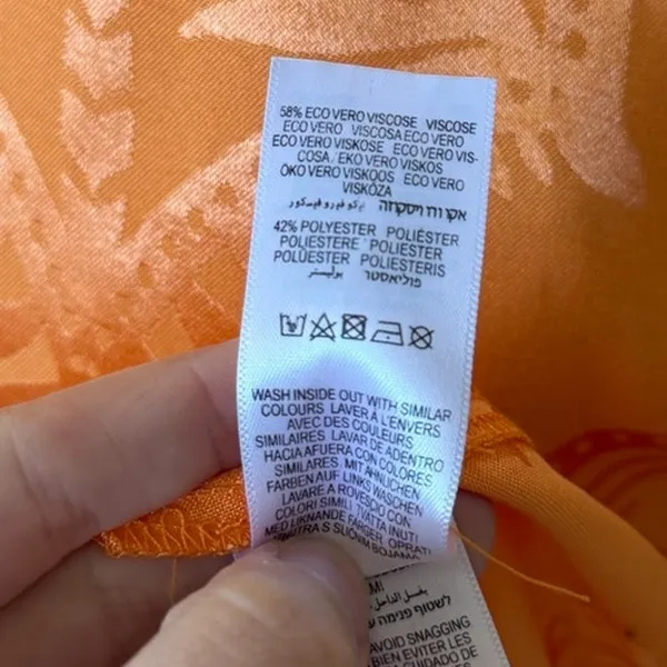 NeverFullyDressed Apricot Orange Palm Vienna Short Sleeve Midi Satin Wrap Dress - Image 5