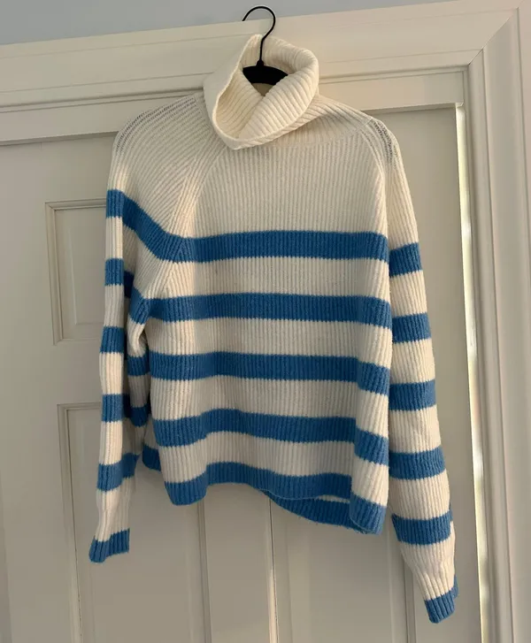 Mango Blue and White Stripe Turtleneck Sweater - Image 3