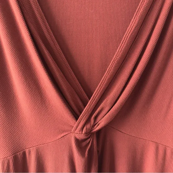 Free People Shimmy Shake Top Oversized Rust Long Sleeve Blouse scalloped hem EUC - Image 6