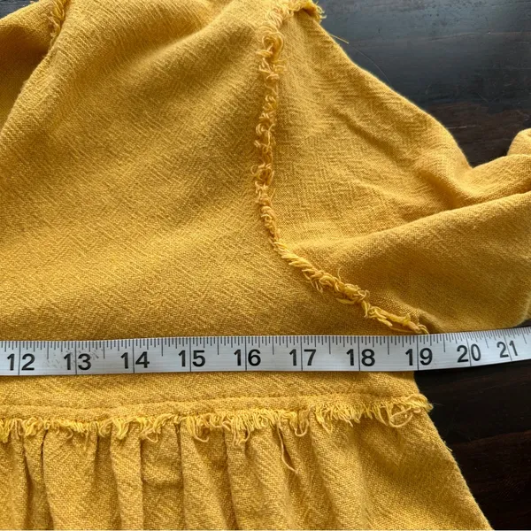 Zara Mustard Yellow Frayed crop babydoll top M - Image 7