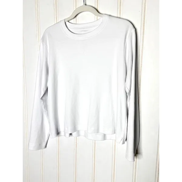ADAY All Day Long Sleeve White Crew Neck Shirt Organic Cotton Size M - Image 2