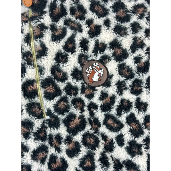 Buc-ee's Women L Leopard Print High Pile Fleece Quarter Zip Pullover Beaver - Image 2