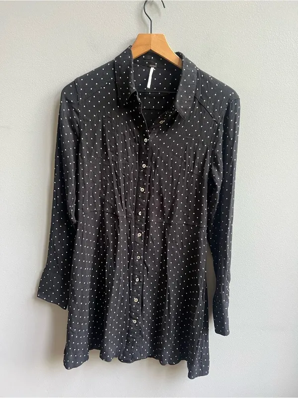Free People This Town Printed Button Down Dress Black and White Polka Dot Medium - Image 3