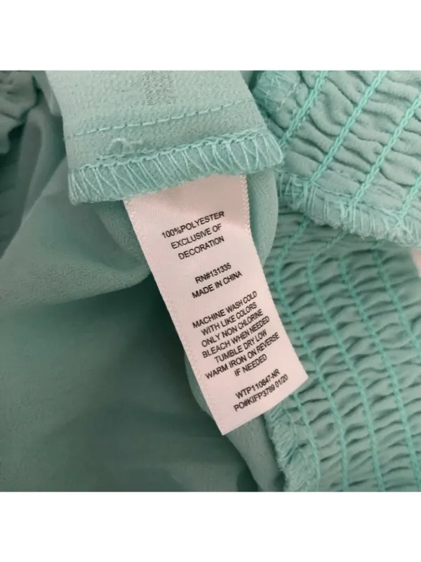 Socialite Womens Top Sheer Long Sleeve Shirred Gathered Hem Crochet Aqua Blue M - Image 4