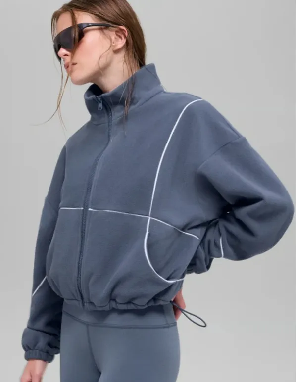 Alo Yoga Polar Fleece Game Time Full Zip Jacket Bluestone White Large - Image 5
