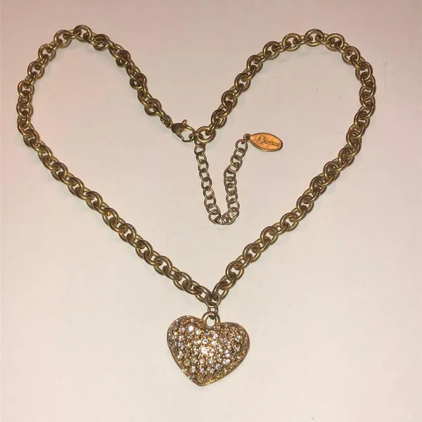 Guess Gold Tone CZ Heart Pendant Boho Chain Necklace - Image 2