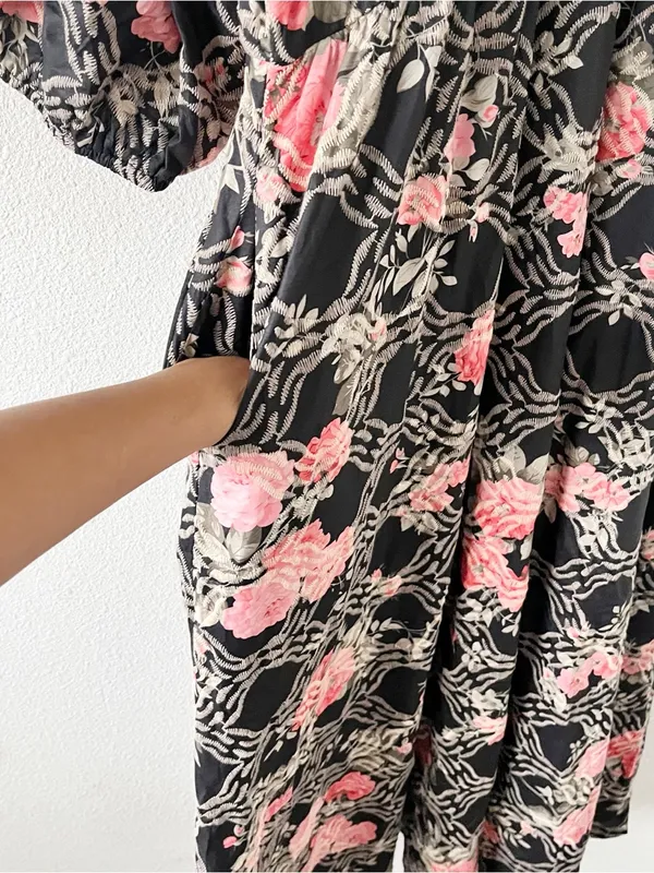 Baltic Born Ivanna Black Floral Embroidered Cottagecore Satin Midi Dress - Image 5