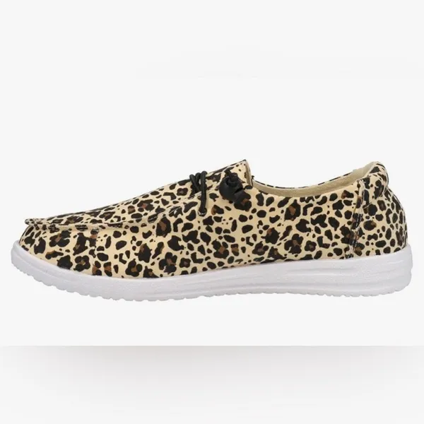 Corkys Kayak Leopard Print Loafers Canvas‎ Slip On Boat Shoes Animal Print Tan - Image 5